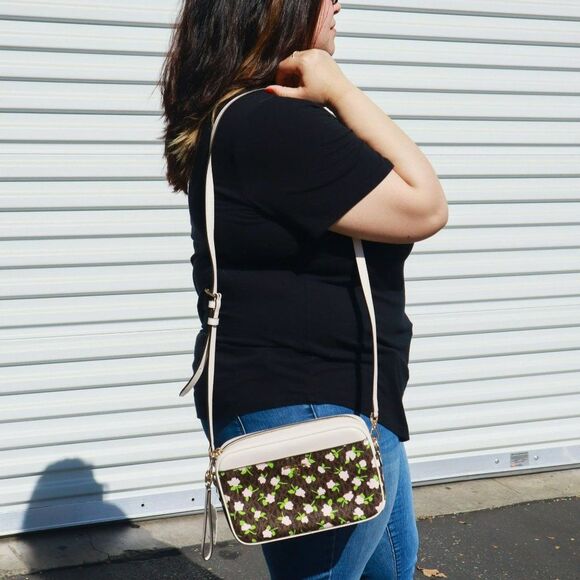 NWT Michael Kors Jet Set Large Floral Charm EW Camera Crossbody Bag Brown - Picture 2 of 16